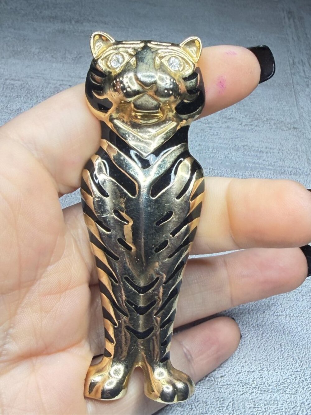 Vintage Tiger Sphinx Brooch Large Domed Figural Gold Tone 3.5 inches